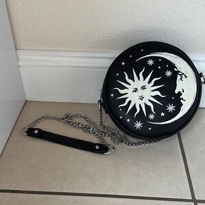 Black Sun and Moon Round Crossbody Bag